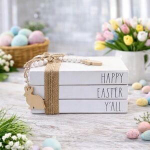 NEW Rae Dunn “HAPPY EASTER Y’ALL” Decorative Book Stack With Bunny Charm